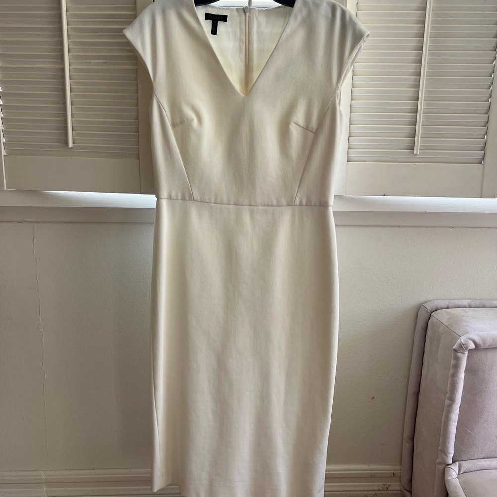 Escada Ivory V-Neck Midi Sheath Dress